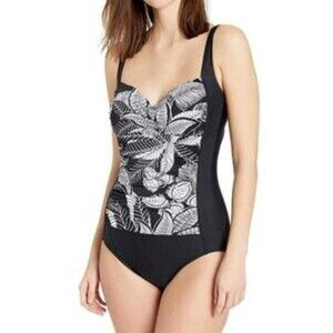 Maxine of Hollywood NWOT Black Tropical One Piece Adjustable Strap Swimsuit Sz 6